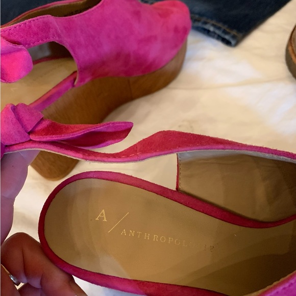 Anthropologie raspberry suede wedge heels - Picture 2 of 3